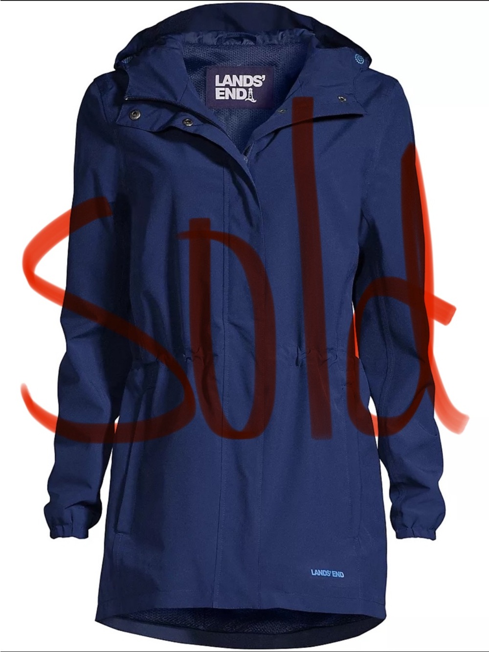 Lands’ End Women’s Size Small Petite Waterproof Hooded Packable Raincoat Navy